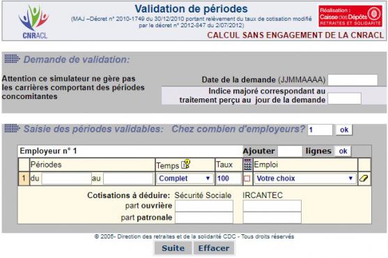 Capture d'ecran du simulateur de validation de périodes