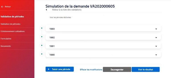 Capture d'ecran du simulateur de validation de périodes