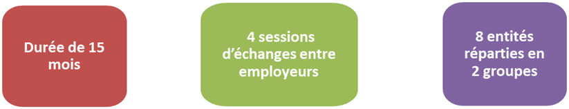 Durée de l'appel à projets de 15 mois avec 4 sessions d'échanges avec les 8 employeurs sélectionnés, répartis en 2 groupes